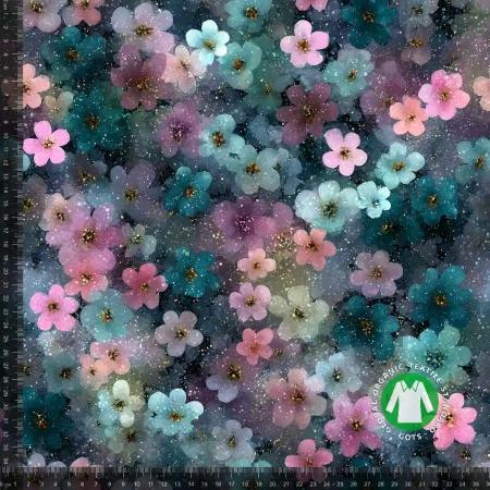 Økotex bomulds jersey, Blomster m/glitter